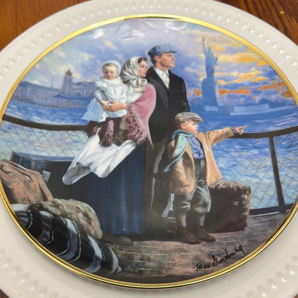Decorative Plate with Immigrant Family Scene